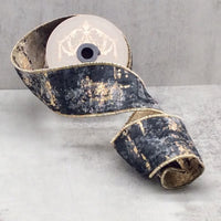 Jacquard Ribbon Bark Gold Grey 2.5 Inch 10 Yards