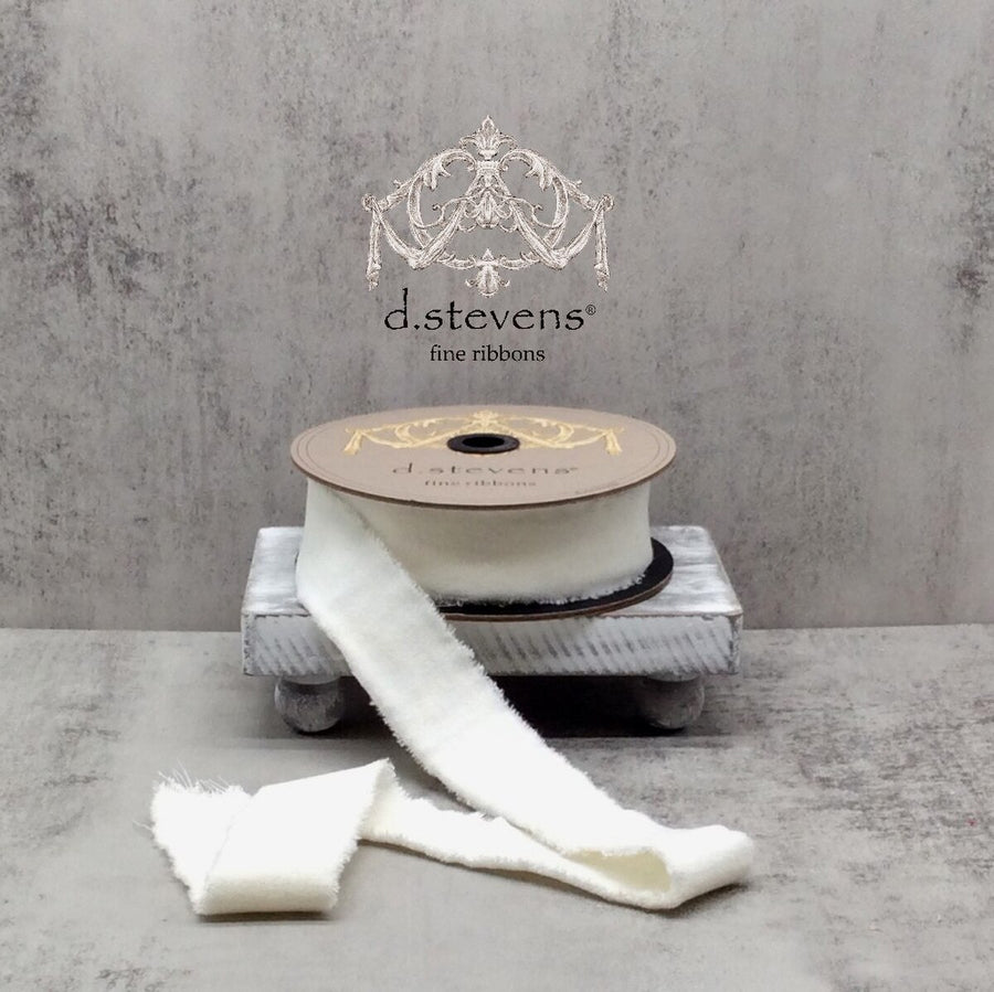 Velvet White Ribbon Hand Torn 1.5 Inch x 10 Yards