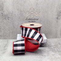 Red Back Faux Dupion Check Black-White Ribbon 2.5