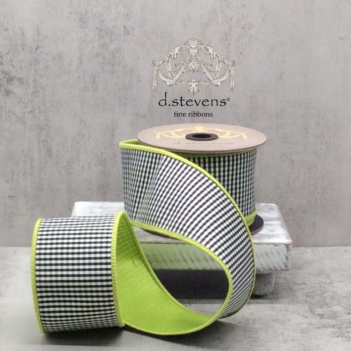 Mini Check Lime Faux Dupion Ribbon 2.5" x 10 Yds