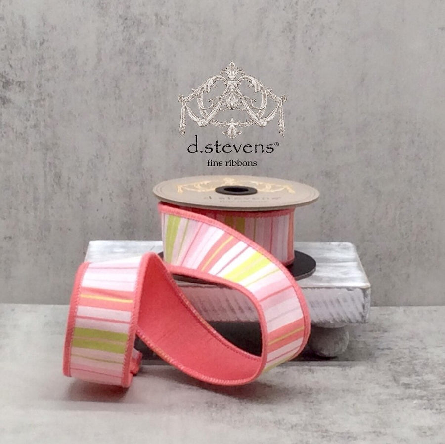 Watermelon Pink Faux Dupion Stripe Ribbon 1.5" X 10 Yds