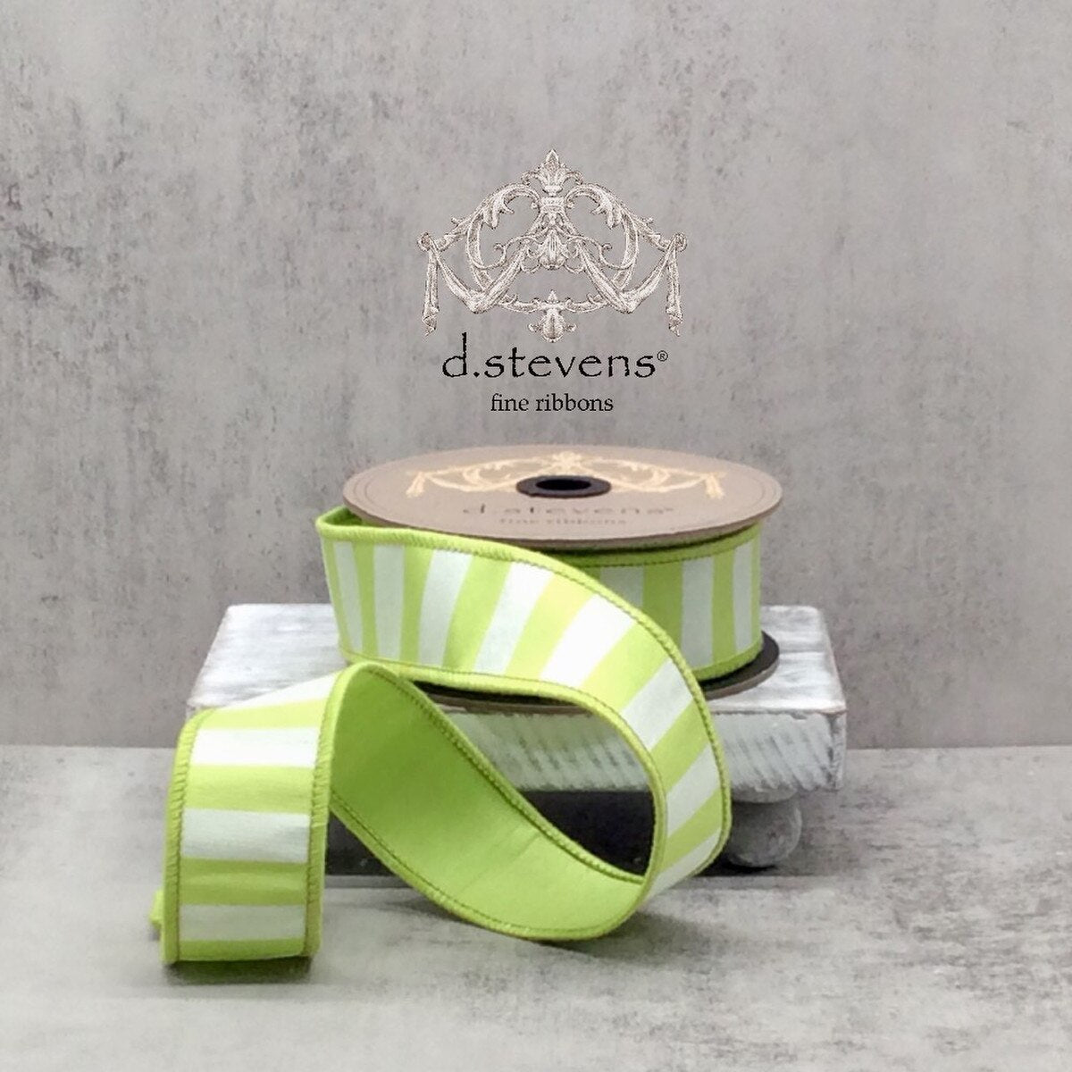 Green White Stripe Taffeta Ribbon 1.5 Inch x 10 Yards
