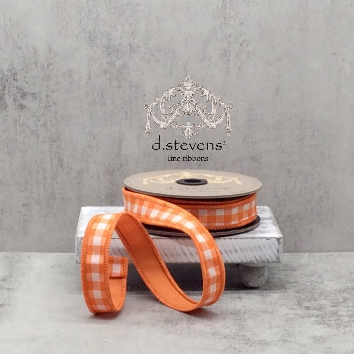 Orange Taffeta Small Check Ribbon 1 Inch x 10 Yards