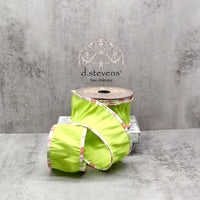 Lime Green Faux Dupion Ribbon With Pink Stripe Edge 2.5