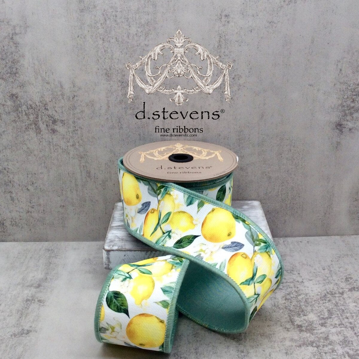 Poplin Ribbon Yellow Lemons Celedon 2.5 Inch x 10 Yds