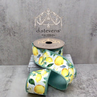 Poplin Ribbon Yellow Lemons Celedon 2.5 Inch x 10 Yds