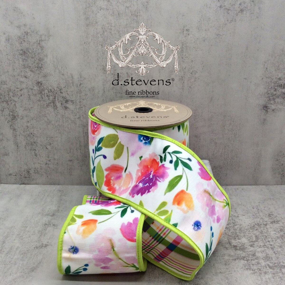 Floral Print Poplin Ribbon Pink Green Plaid 4x10 Yds