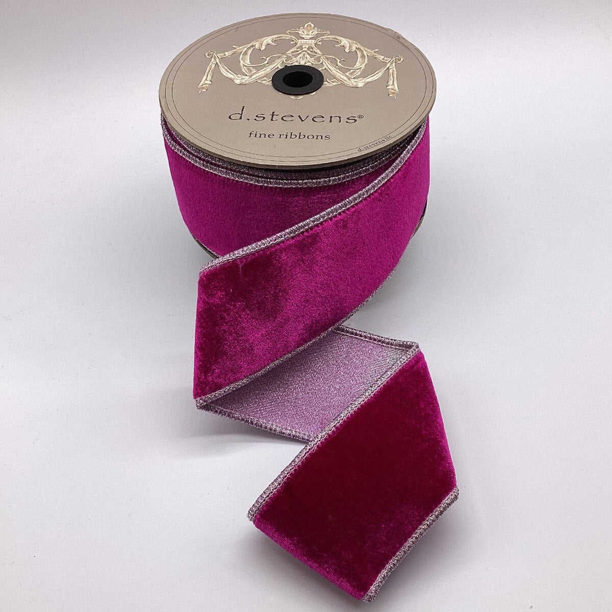 Fuchsia Velvet Ribbon with Splash Metallic Back 2.5" x 10 Yds