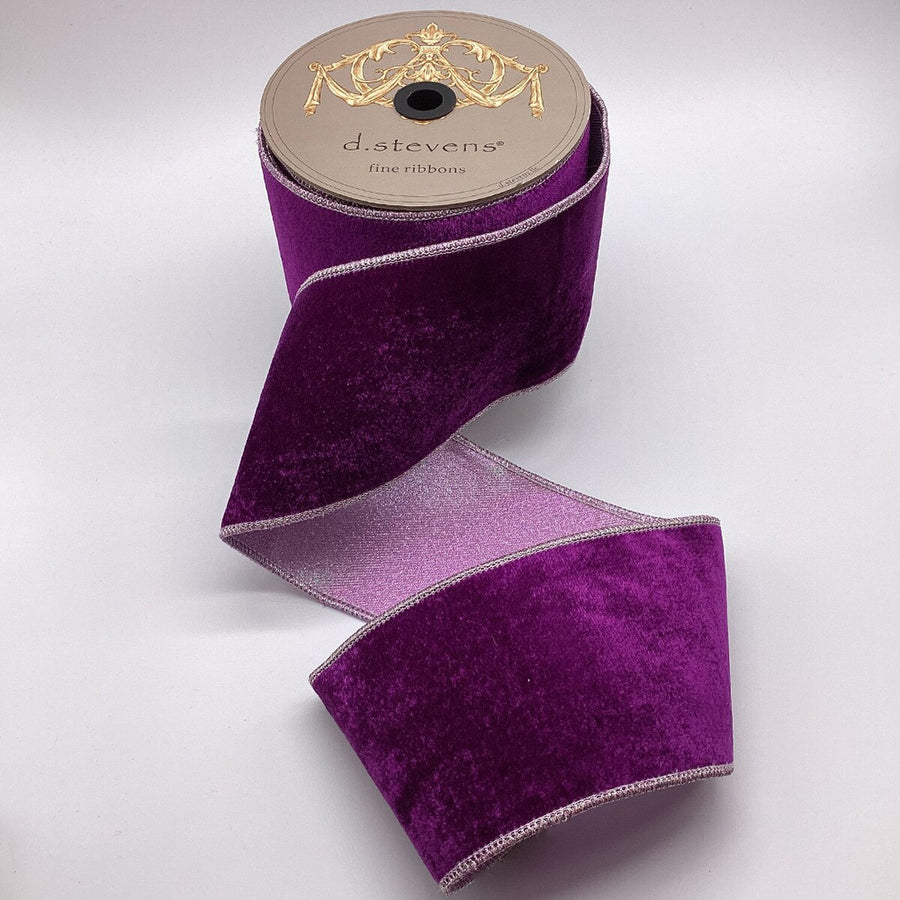 Purple Velvet Ribbon with Metallic Back, 4" x 10 Yds