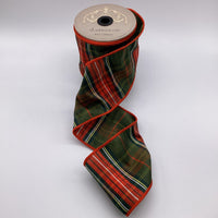 Dupion Tartan Plaid Red Ribbon 4 Inch X 10 Yards