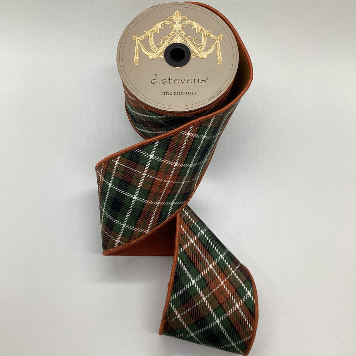 Plaid Cotton Ribbon 4 Inch Bias Cut Dupion Back Brown