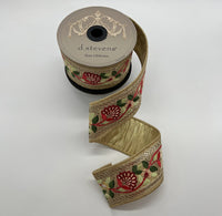 Burgundy Ribbon With Gold Metallic Floral Embroidery 2