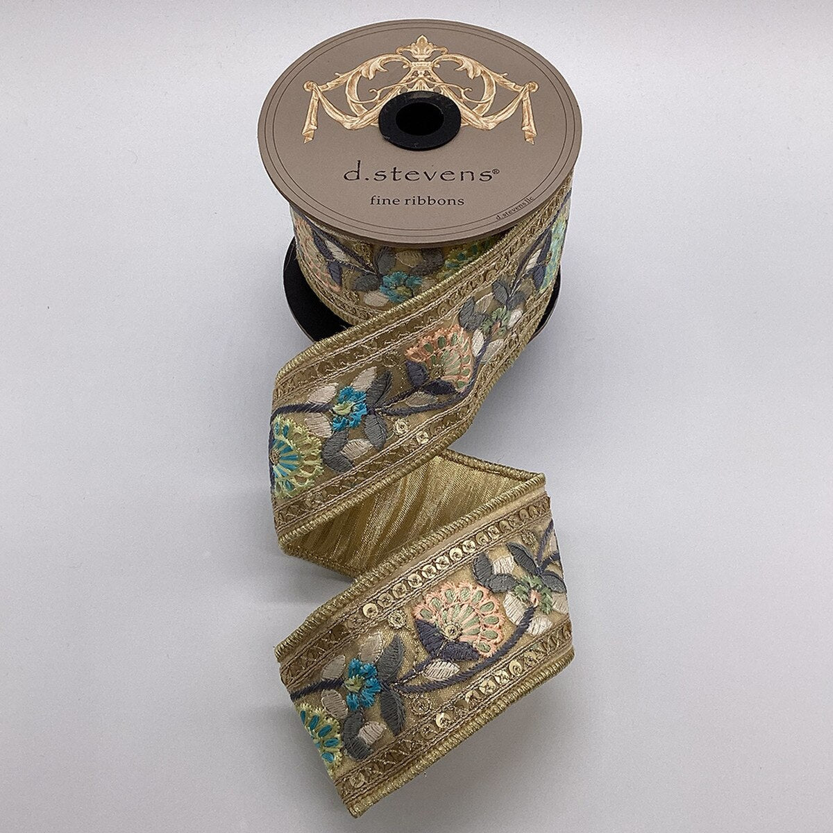 Gold Metallic Floral Embroidery Ribbon 2 Inch x 5 Yards