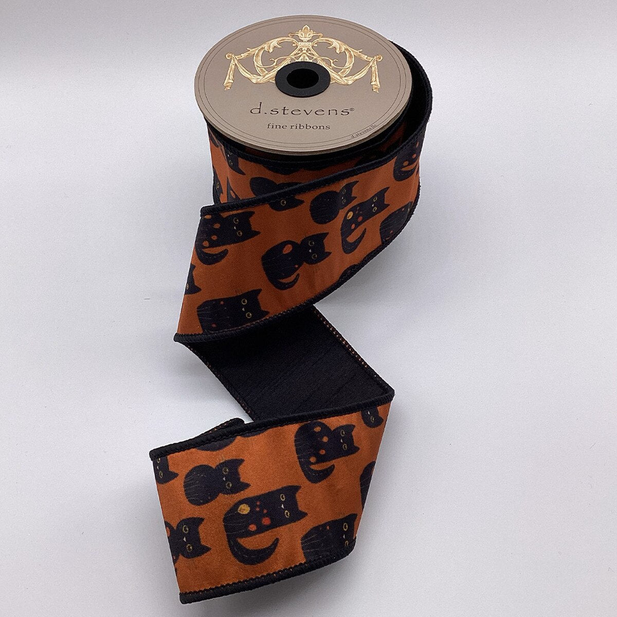 Burnt Orange Dupion Ribbon 2.5" x 10 Yds Black Cat