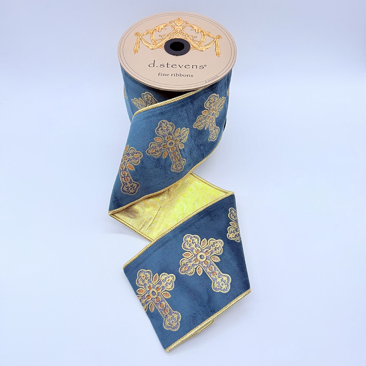 Dark Teal Suede Velvet Ribbon 4" x 5 Yds with Gold Stamp