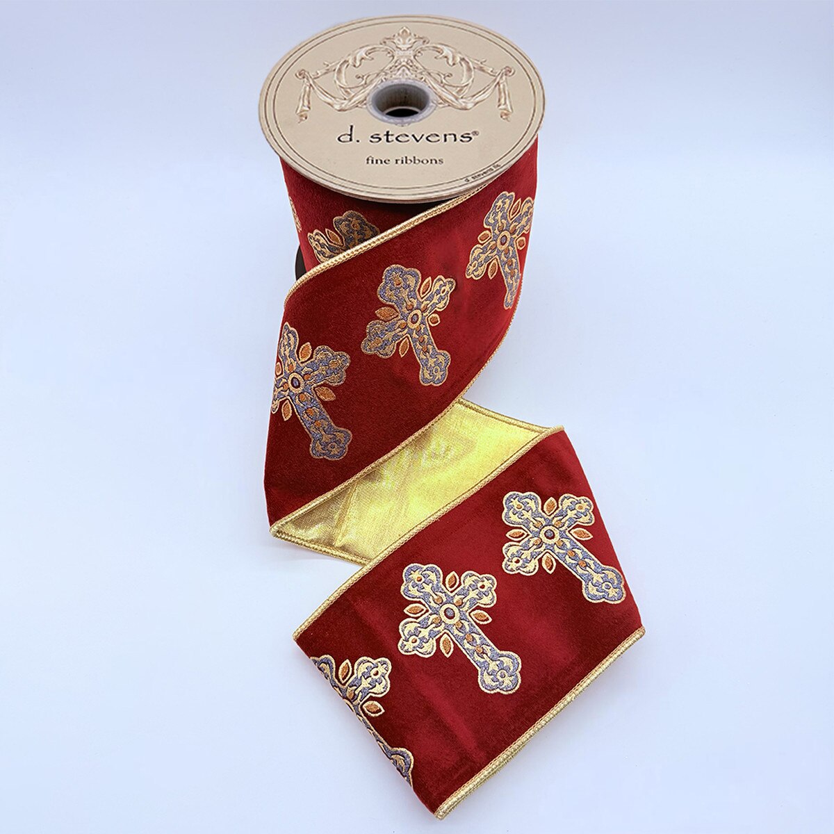 Cranberry Suede Velvet Ribbon 4" x 5 Yds with Gold Stamp