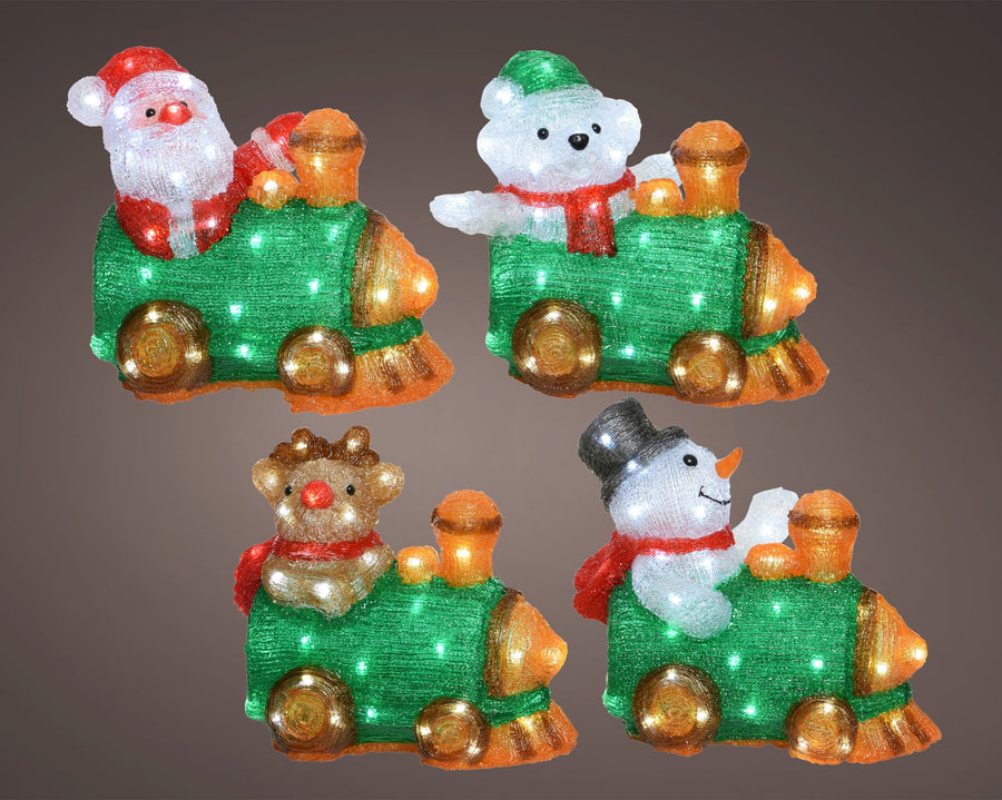 12" Cool White 50 LED Battery Operated Acrylic Figurines On Train Assorted