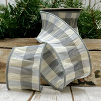 Boise Check Cream Grey Faux Dupion Ribbon 2.5