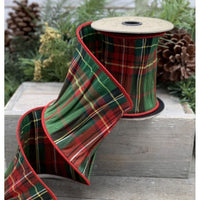 Tartan Red and Kelly Green Faux Dupion Ribbon 1.5 Inch x 10 Yds