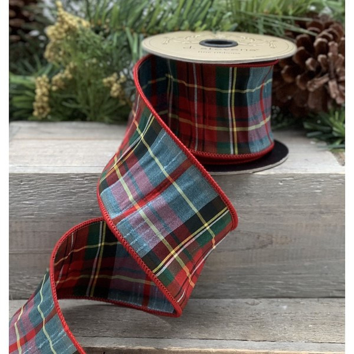 Cambridge Tartan Plaid Blue Red Faux Dupion Ribbon 1.5 Inch