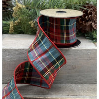 Tartan Blue-Red Faux Dupion Ribbon 4 Inch x 10 Yds