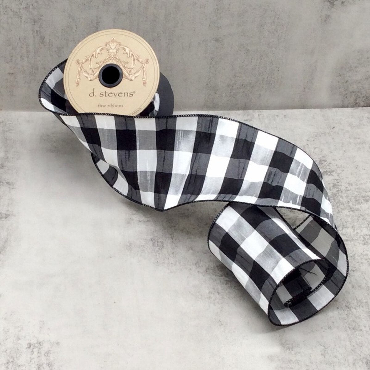 Faux Dupion Check Ribbon Black and White 4 Inch x 10 Yds
