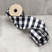 Faux Dupion Check Ribbon Black And White 4 Inch X 10 Yds - (2) Rolls