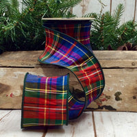 Plaid Faux Dupion Ribbon Red Blue 2.5 Inch x 10 Yds