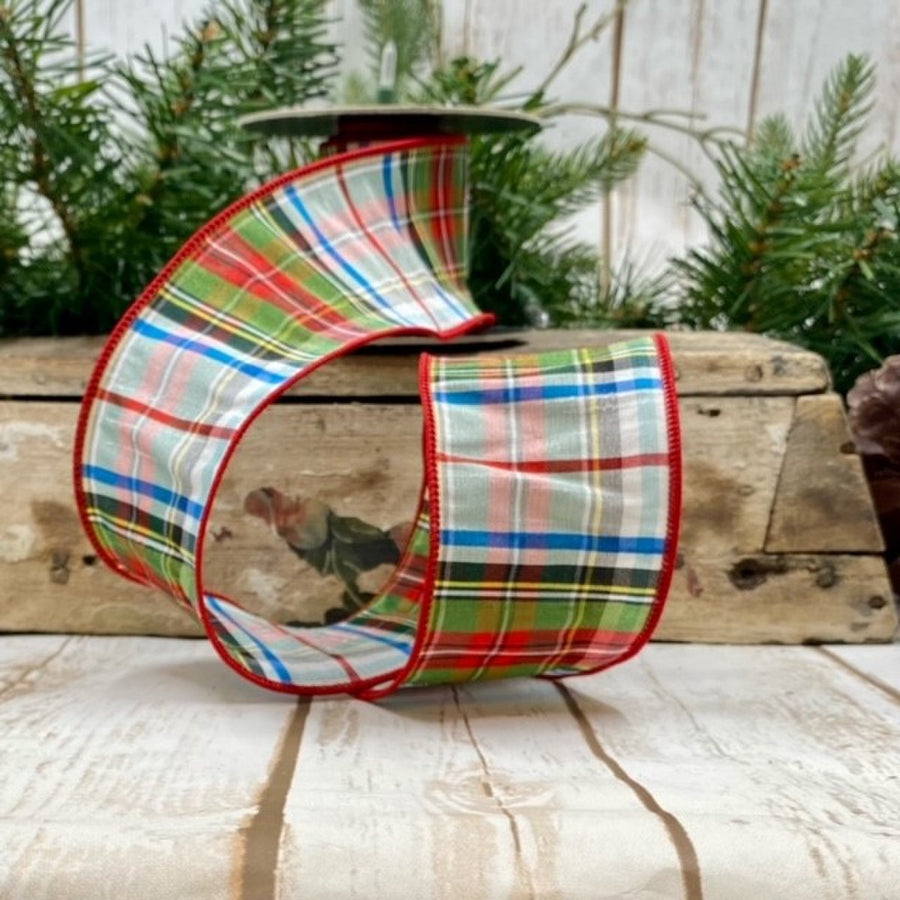Plaid Red-White Faux Dupion Ribbon 2.5" x 10 Yds
