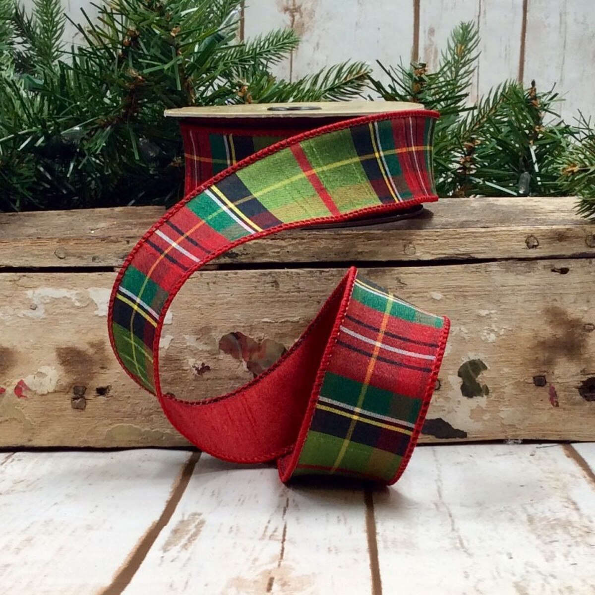 Tartan Red Faux Dupion Ribbon 1.5 Inch x 10 Yards