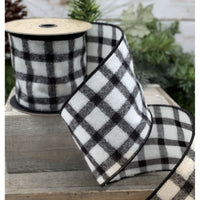 Faux Wool Check Ribbon Black White 4 Inch x 10 Yards