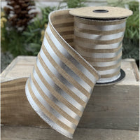 Natural Silver Faux Linen Metallic Stripe Ribbon 4