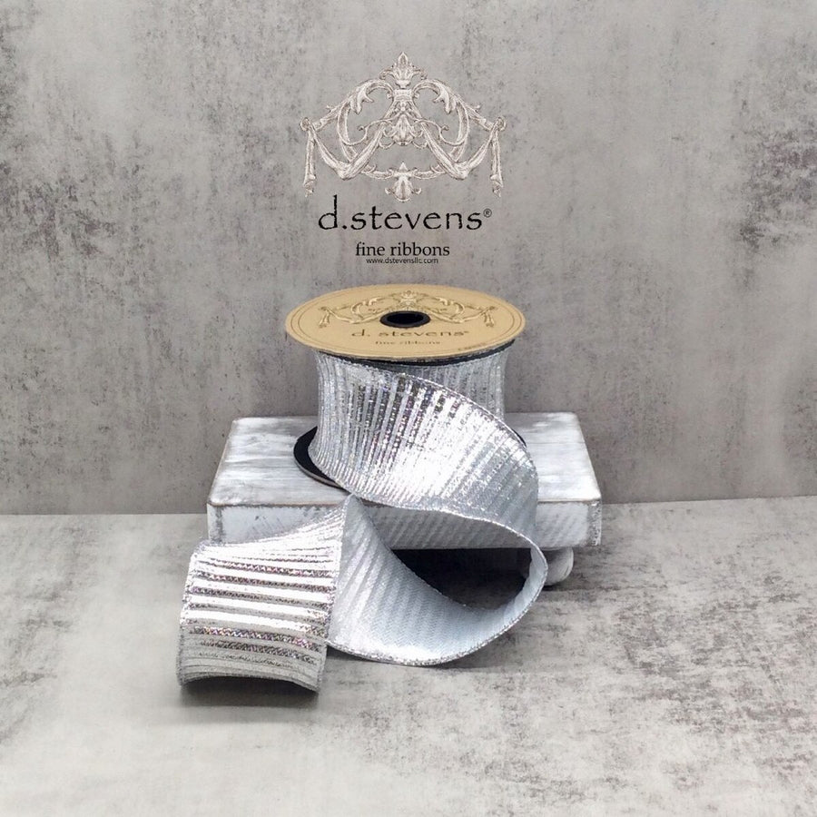 Silver Fluted Lame Ribbon 2.5 Inch x 10 Yards