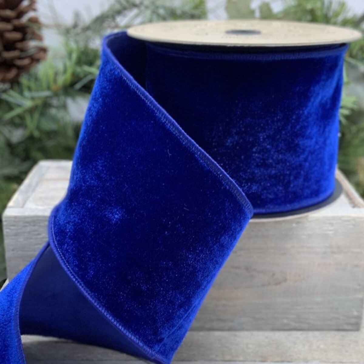 Cobalt Velvet Faux Dupion Ribbon 4 Inch x 10 Yards