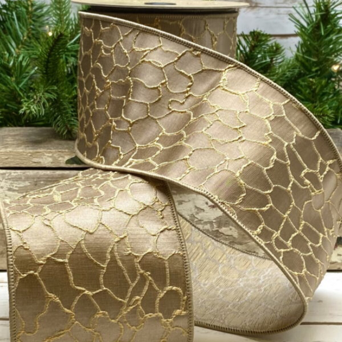 Giraffe Jacquard Ribbon Taupe 4 Inch x 10 Yards
