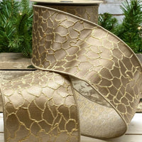 Giraffe Jacquard Ribbon Taupe 4 Inch x 10 Yards