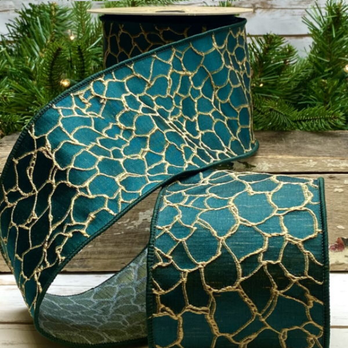 Emerald Jacquard Giraffe Ribbon 4 Inch x 10 Yards