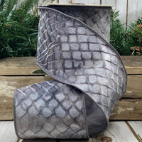 Grey Velvet Lattice Ribbon 4 Inch x 10 Yards