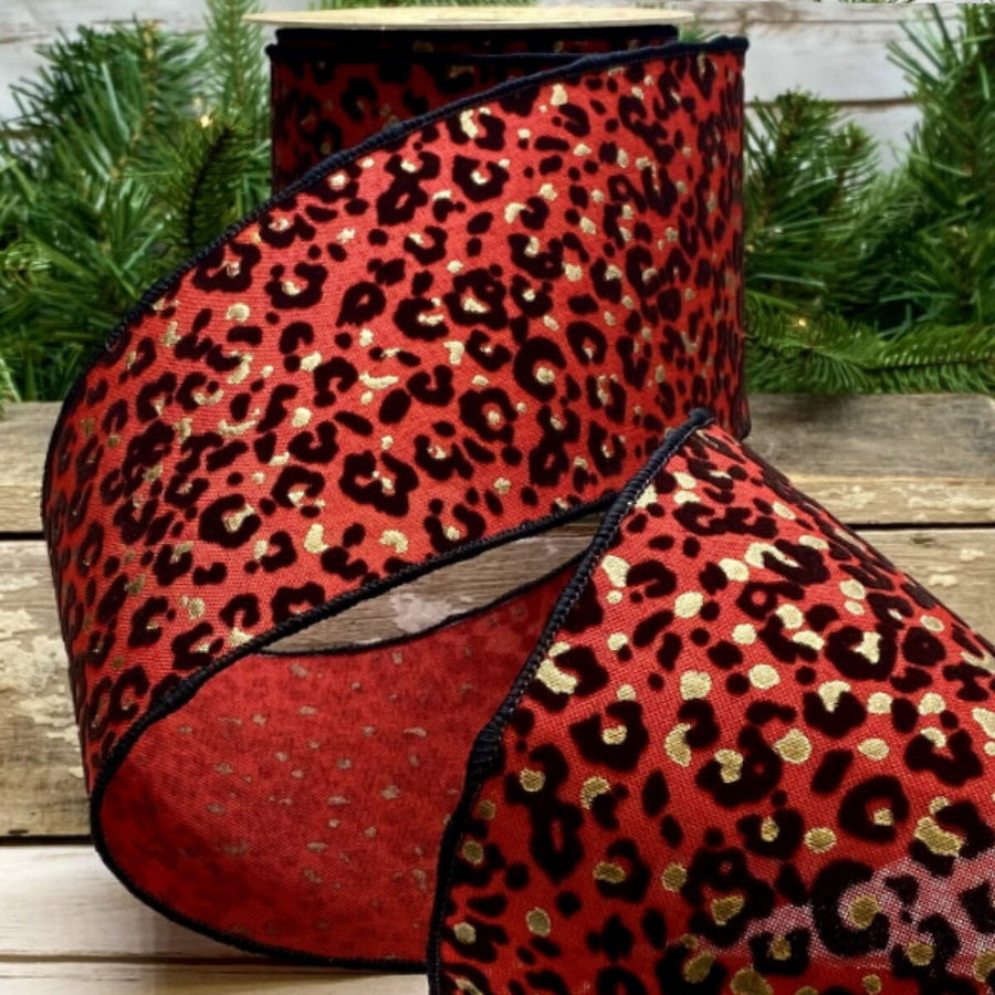 Leopard Print Linen Ribbon 4 Inch x 10 Yards