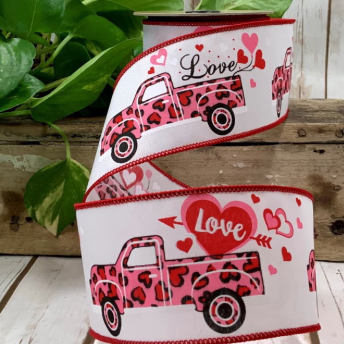 Pink Satin Heart Love Truck Ribbon 2.5" x 10 Yds