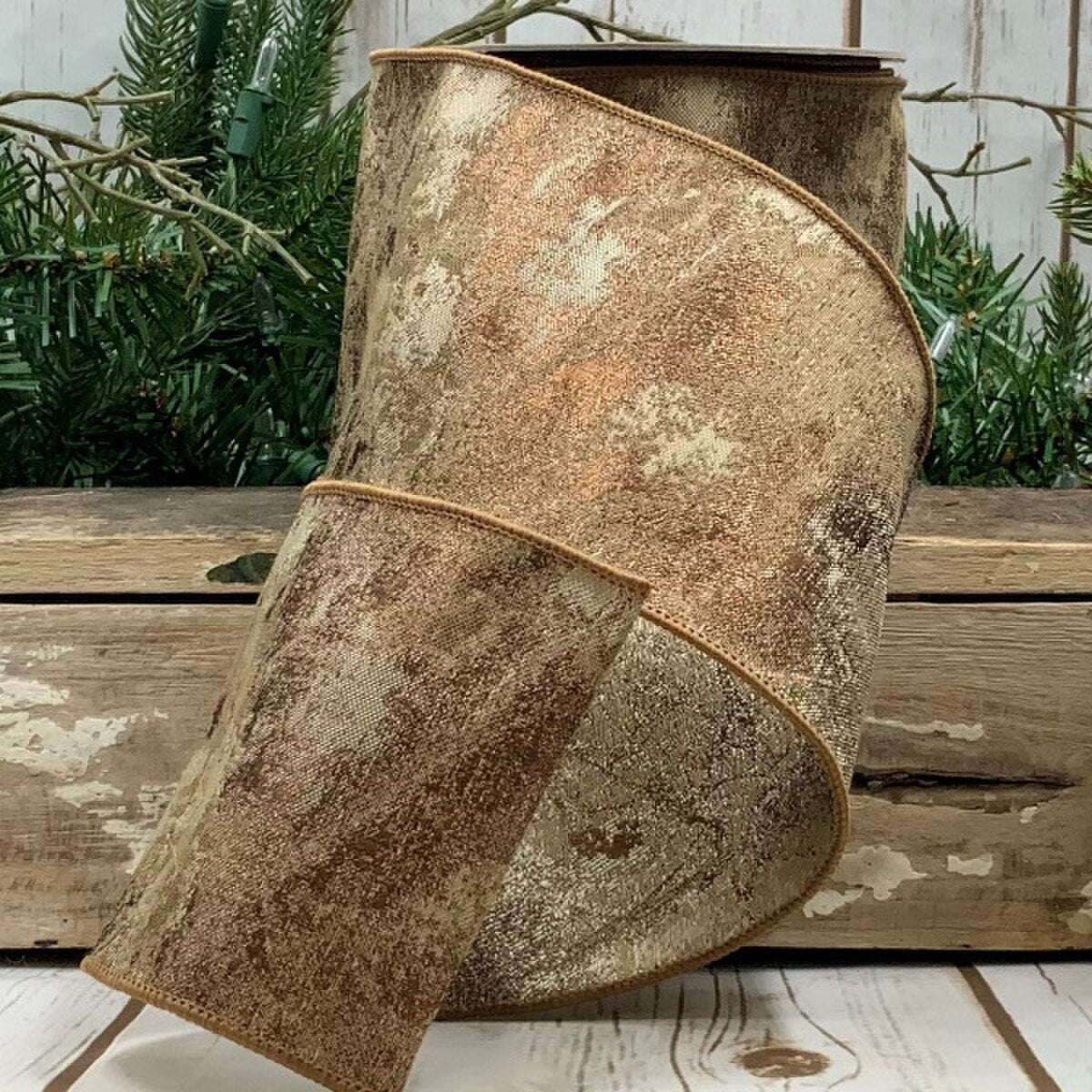 Lichen Brown Jacquard Ribbon 4 Inch x 10 Yards