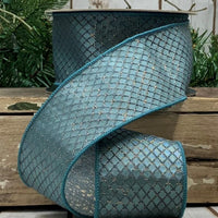 Dusty Blue Jacquard Harlequin Trellis Ribbon 2.5