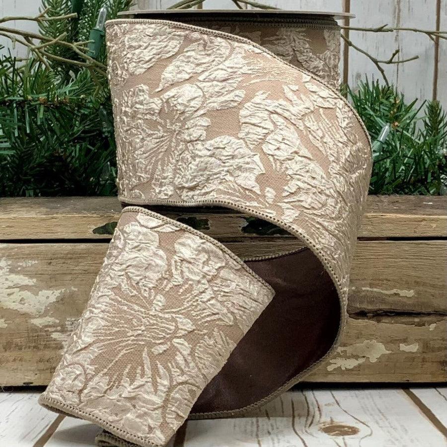 Floral Soutache Ribbon Taupe 4 Inch x 10 Yards
