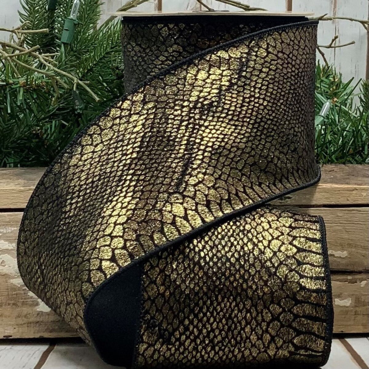 Metallic Gold Snake Skin Ribbon 4 Inch x 10 Yards