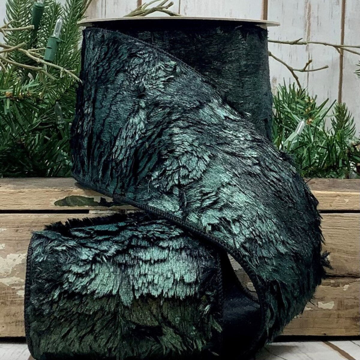 Metallic Green Fur Ribbon 4 Inch x 10 Yards