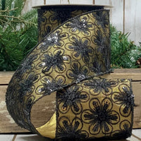 Metallic Dupion Ribbon with Gold Black Sequin Flower 4