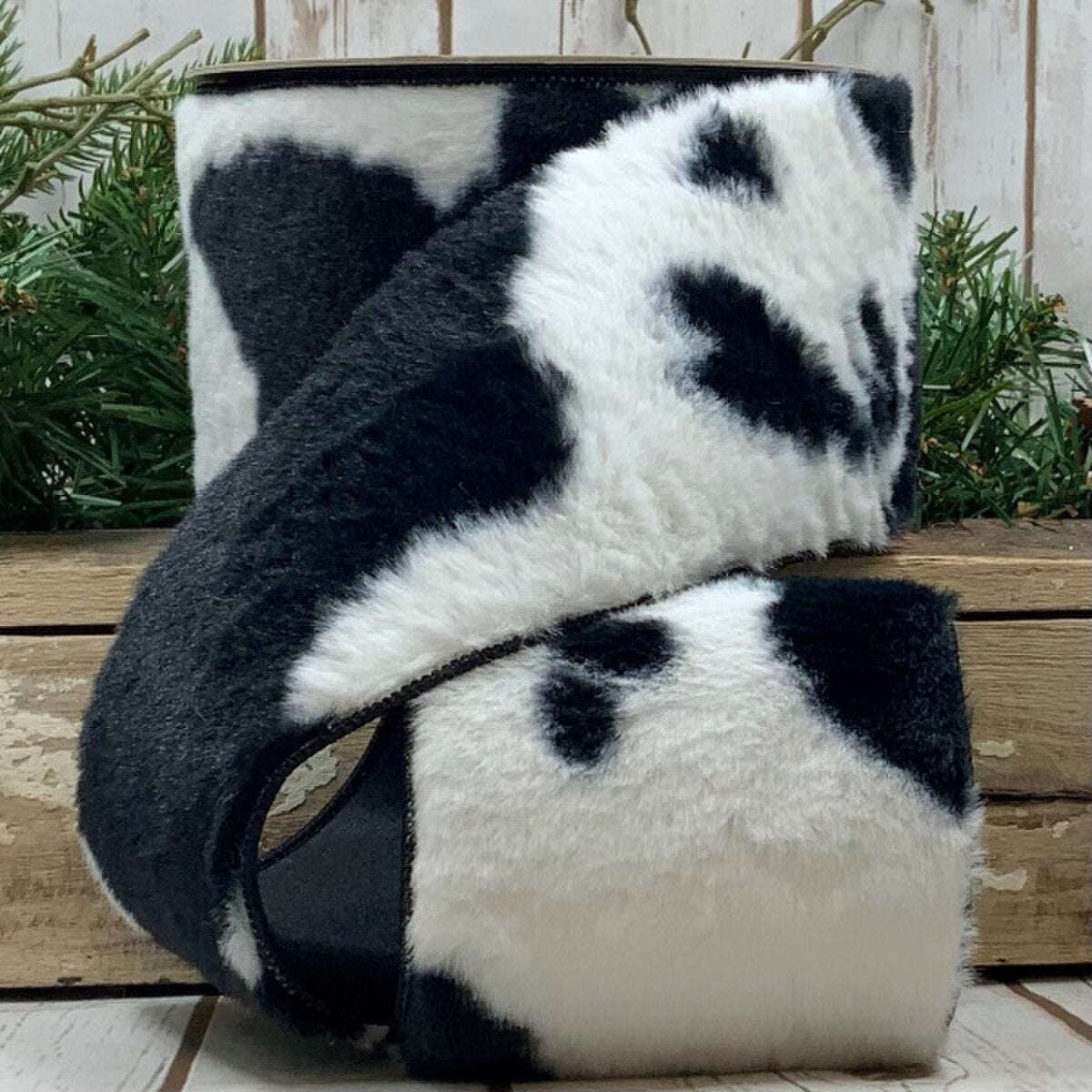 Plush Cow Fur Ribbon Black and White 4" x 10 Yds