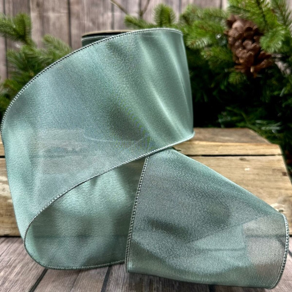 Celadon Metallic Tissue Silk Ribbon 4 Inch x 10 Yards