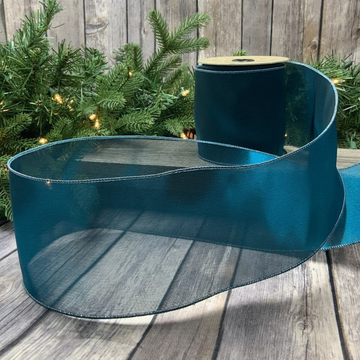 Peacock Ribbon Metallic Tissue Silk 4 Inch x 10 Yards