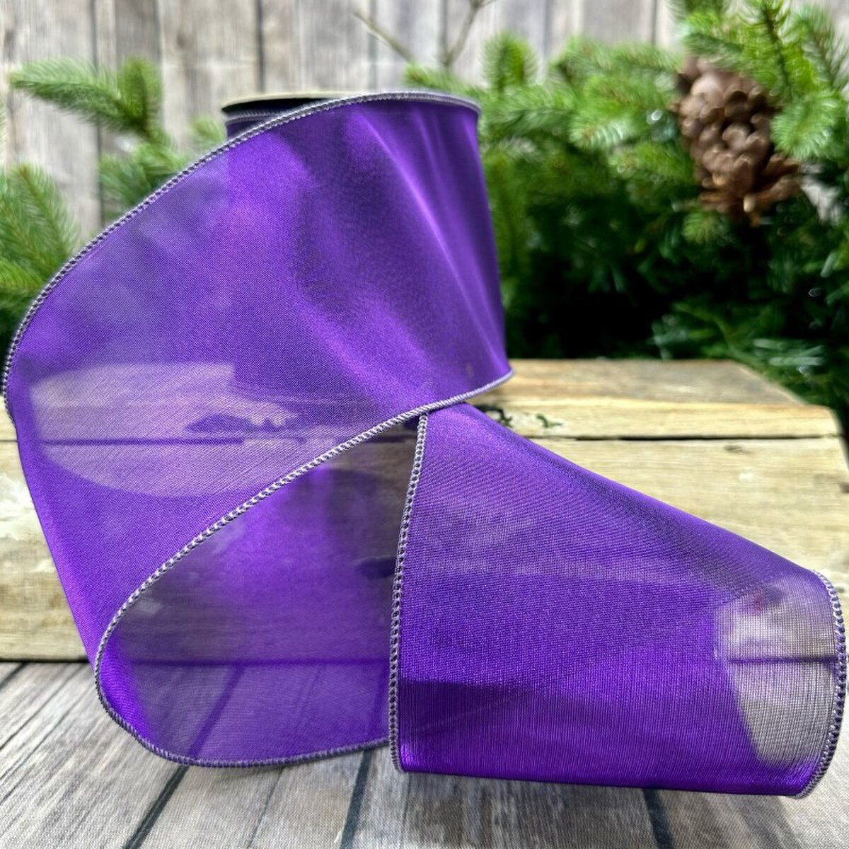 Purple Metallic Tissue Silk Ribbon 4 Inch x 10 Yards